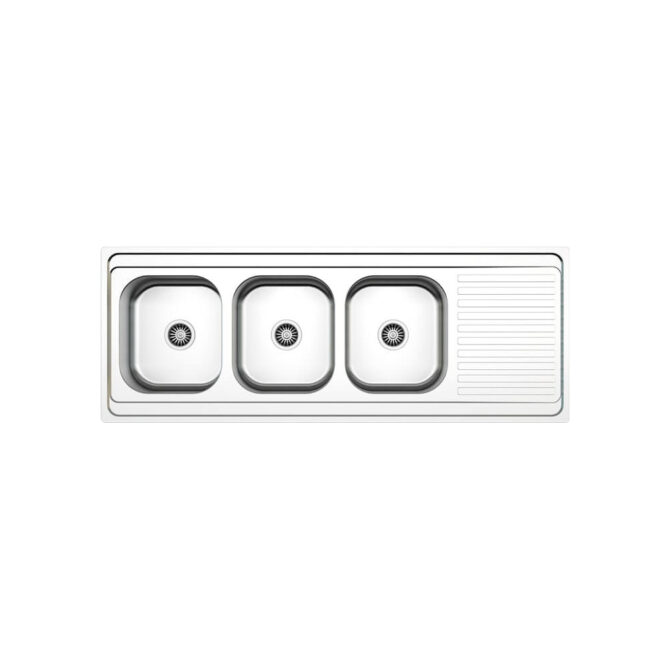 evier inox 3 bac apparent roco avec egout. 60x160mm plus siphon