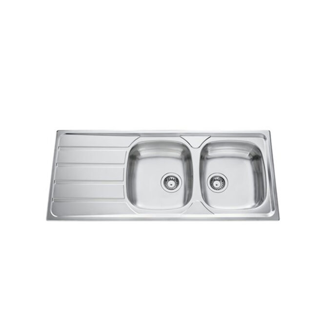 evier inox roco style avec egouttoir 1160x500mm 2 bacs plus siphon