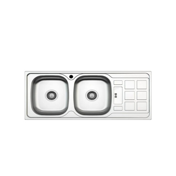 evier inox roco style avec egouttoir carreau 1160x500mm 2 bacs plus siphon